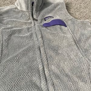Patagonia Grey and Purple Fleece Full Zip Vest Womens Outerwear Size Large
